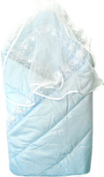 Конверт-одеяло на выписку с вуалью сатин(жаккард) голубой